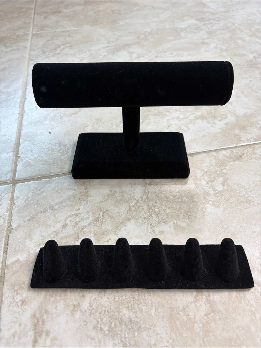 Black Velvet Jewelry Display Stand Set - T-Bar & Ring Holder